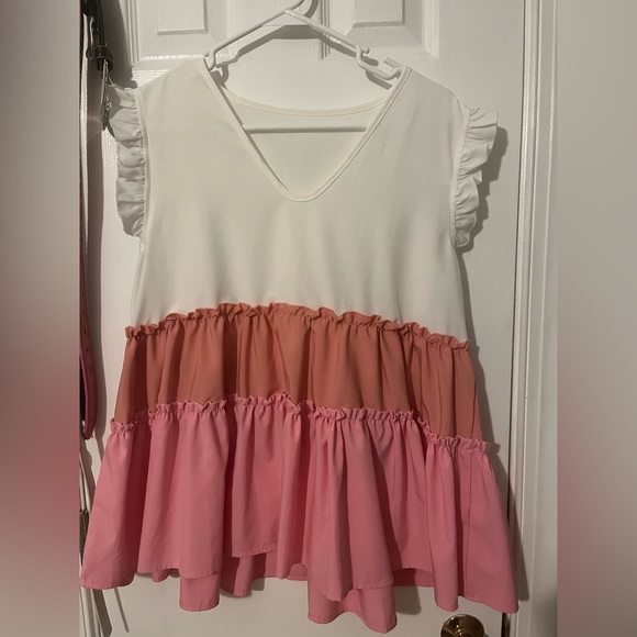 Ruffle Trim Colorblock Peplum Blouse - Picture 1 of 1